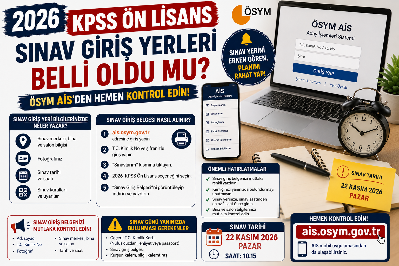 2026 KPSS Ön Lisans Sınav Giriş Yerleri Belli Oldu mu? ÖSYM AİS Giriş Belgesi Sorgulama