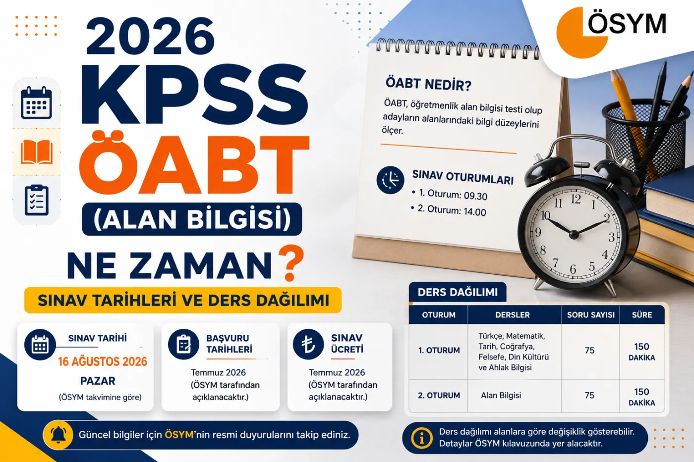 2026 KPSS ÖABT (Alan Bilgisi) Ne Zaman? Sınav Tarihleri ve Ders Dağılımı