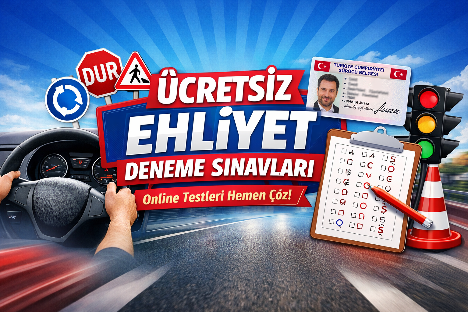 2026 Ehliyet Sınavı Tam Deneme – E-Sınav Simülasyonu (50 Soru) - Online Deneme Sınavı Görseli